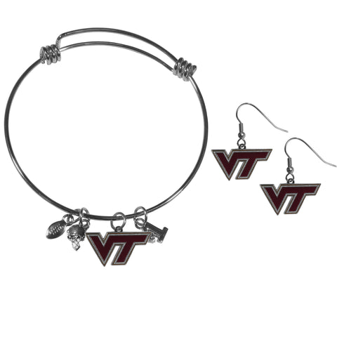 Virginia Tech Hokies Dangle Earrings and Charm Bangle Bracelet Set