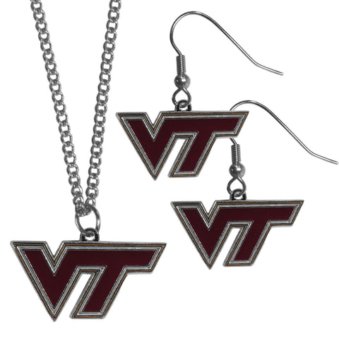 Virginia Tech Hokies Dangle Earrings and Chain Necklace Set