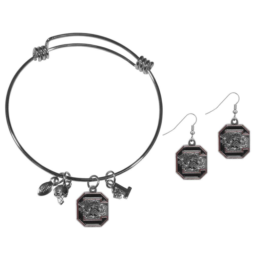 S. Carolina Gamecocks Dangle Earrings and Charm Bangle Bracelet Set