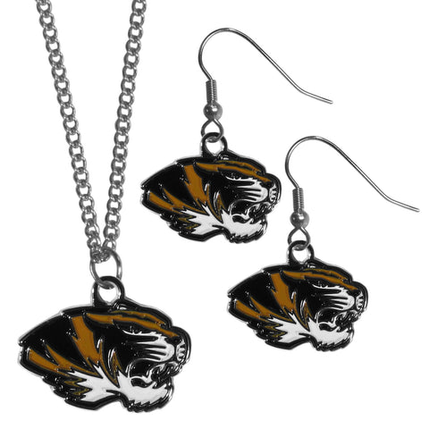 Missouri Tigers Dangle Earrings and Chain Necklace Set