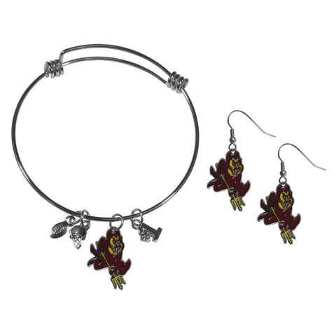 Arizona St. Sun Devils Dangle Earrings and Charm Bangle Bracelet Set