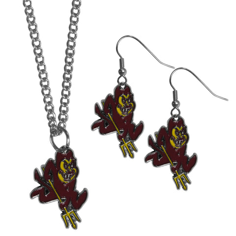 Arizona St. Sun Devils Dangle Earrings and Chain Necklace Set