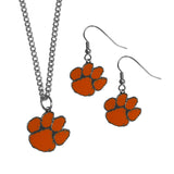 Clemson Tigers Dangle Earrings and Chain Necklace Set
