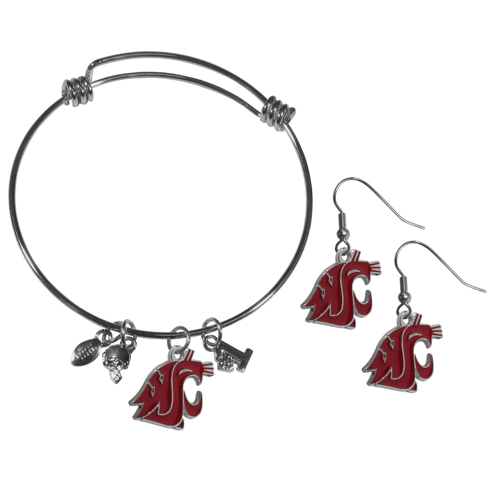 Washington St. Cougars Dangle Earrings and Charm Bangle Bracelet Set