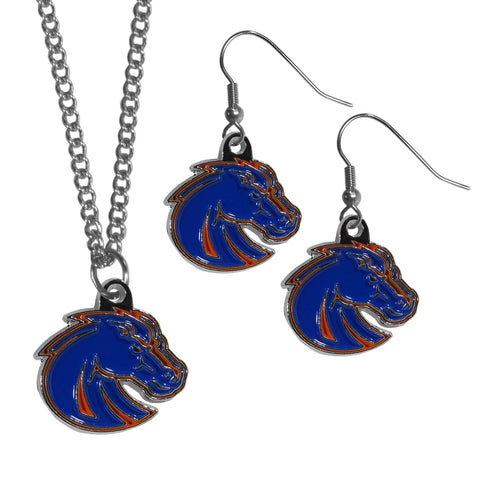 Boise St. Broncos Dangle Earrings and Chain Necklace Set