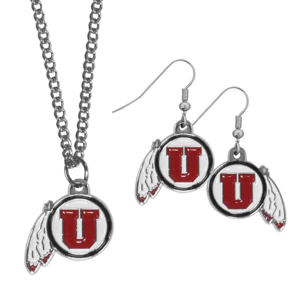 Utah Utes Dangle Earrings and Chain Necklace Set