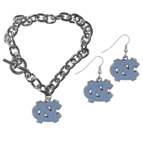 N. Carolina Tar Heels Chain Bracelet and Dangle Earring Set