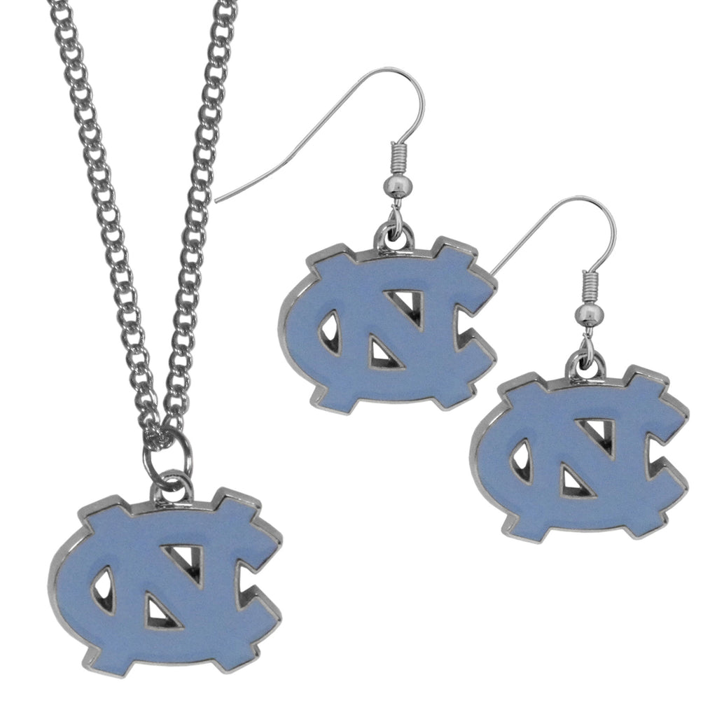 North Carolina Tar Heels Dangle Earrings and Chain Necklace Set