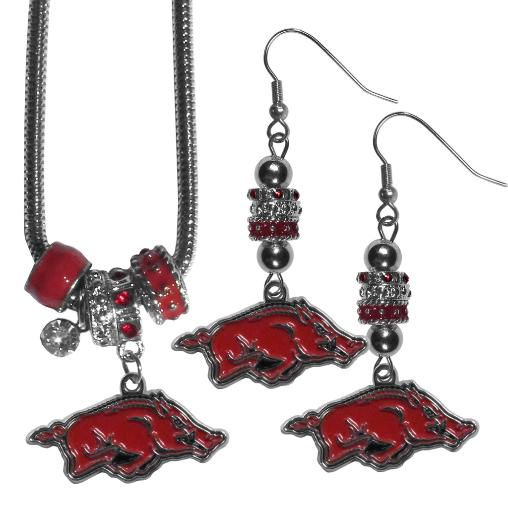 Arkansas Razorbacks Euro Bead Earrings and Necklace Set