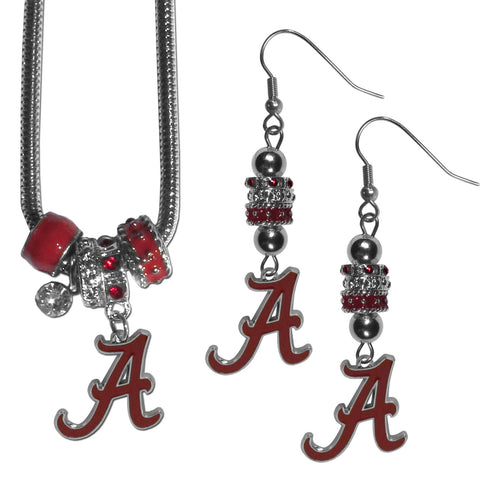 Alabama Crimson Tide Euro Bead Earrings and Necklace Set