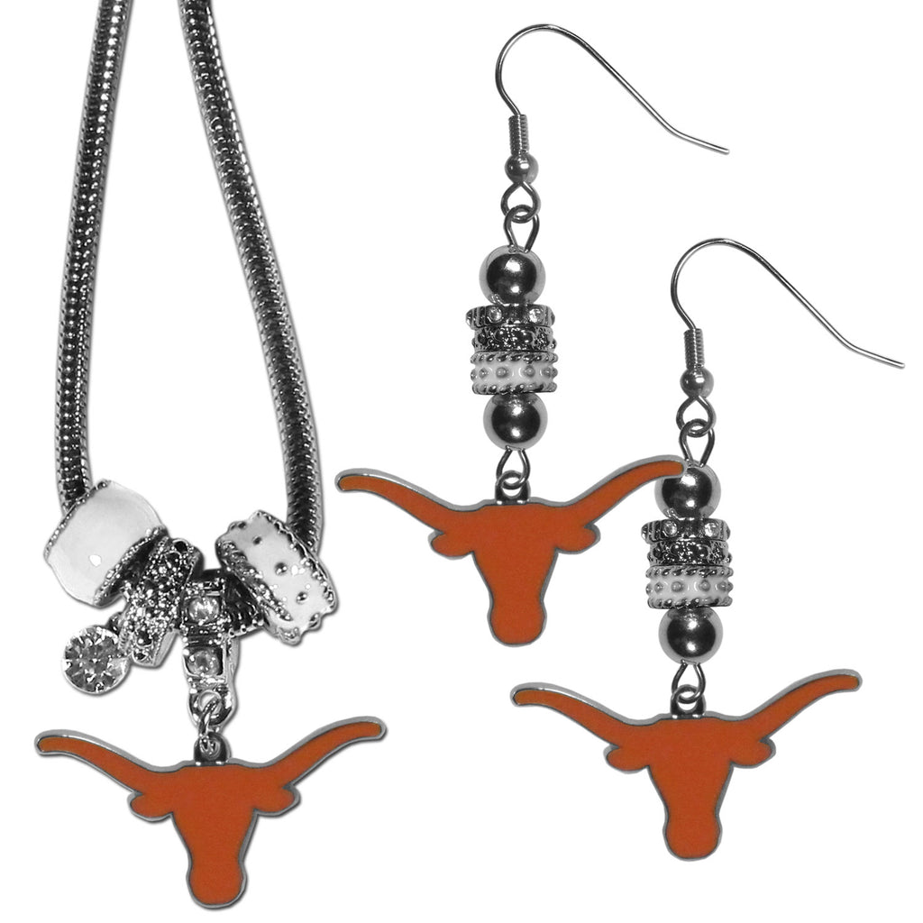Texas Longhorns Euro Bead Earrings and Necklace Set