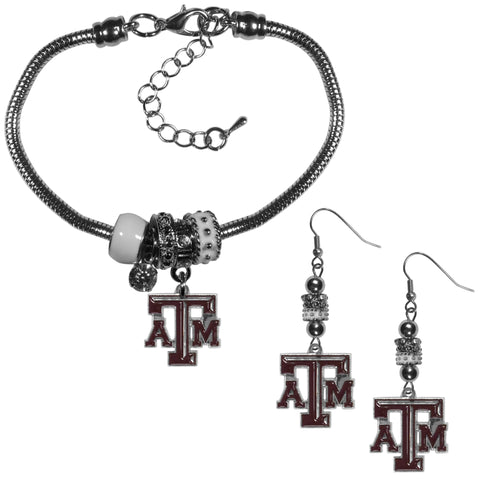 Texas A & M Aggies Euro Bead Earrings and Bracelet Set