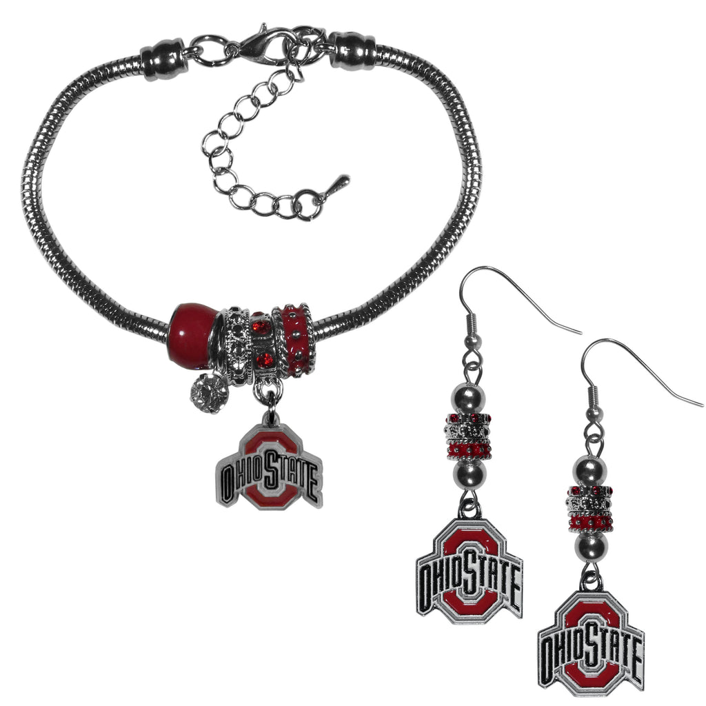 Ohio St. Buckeyes Euro Bead Earrings and Bracelet Set
