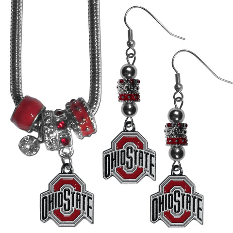 Ohio State Buckeyes   Euro Bead Earrings and Necklace Set 
