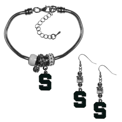 Michigan St. Spartans Euro Bead Earrings and Bracelet Set