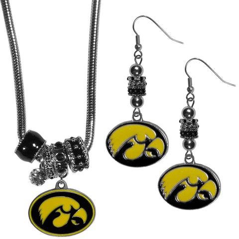 Iowa Hawkeyes Euro Bead Earrings and Necklace Set