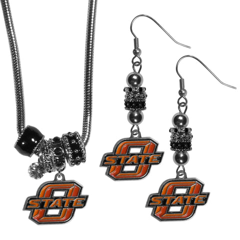 Oklahoma State Cowboys   Euro Bead Earrings and Necklace Set 