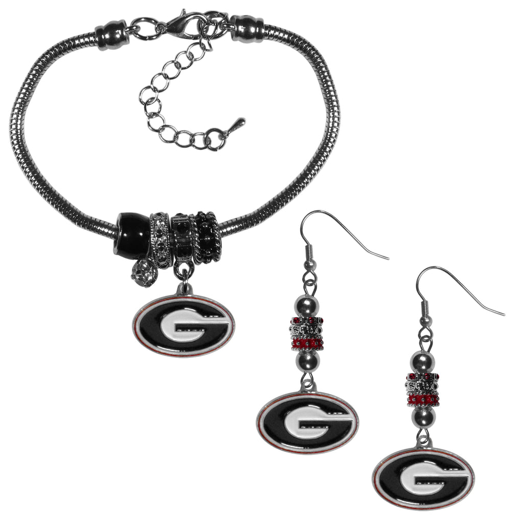 Georgia Bulldogs Euro Bead Earrings and Bracelet Set