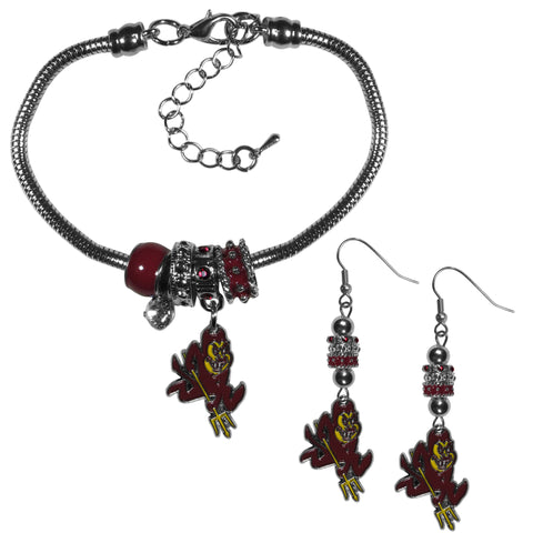 Arizona St. Sun Devils Euro Bead Earrings and Bracelet Set