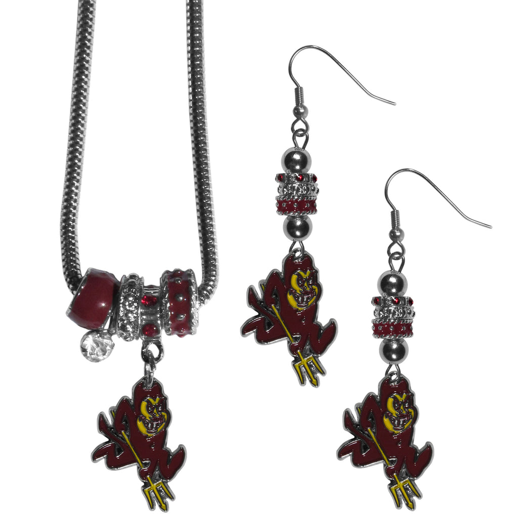 Arizona St. Sun Devils Euro Bead Earrings and Necklace Set