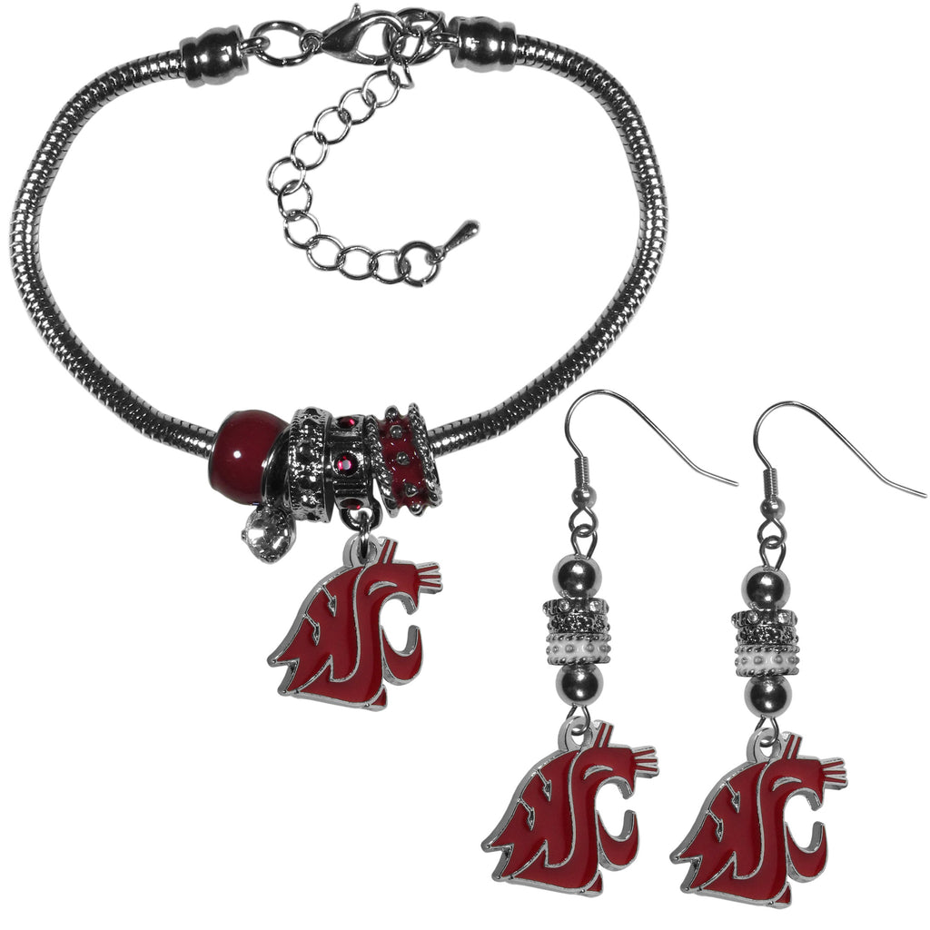 Washington St. Cougars Euro Bead Earrings and Bracelet Set