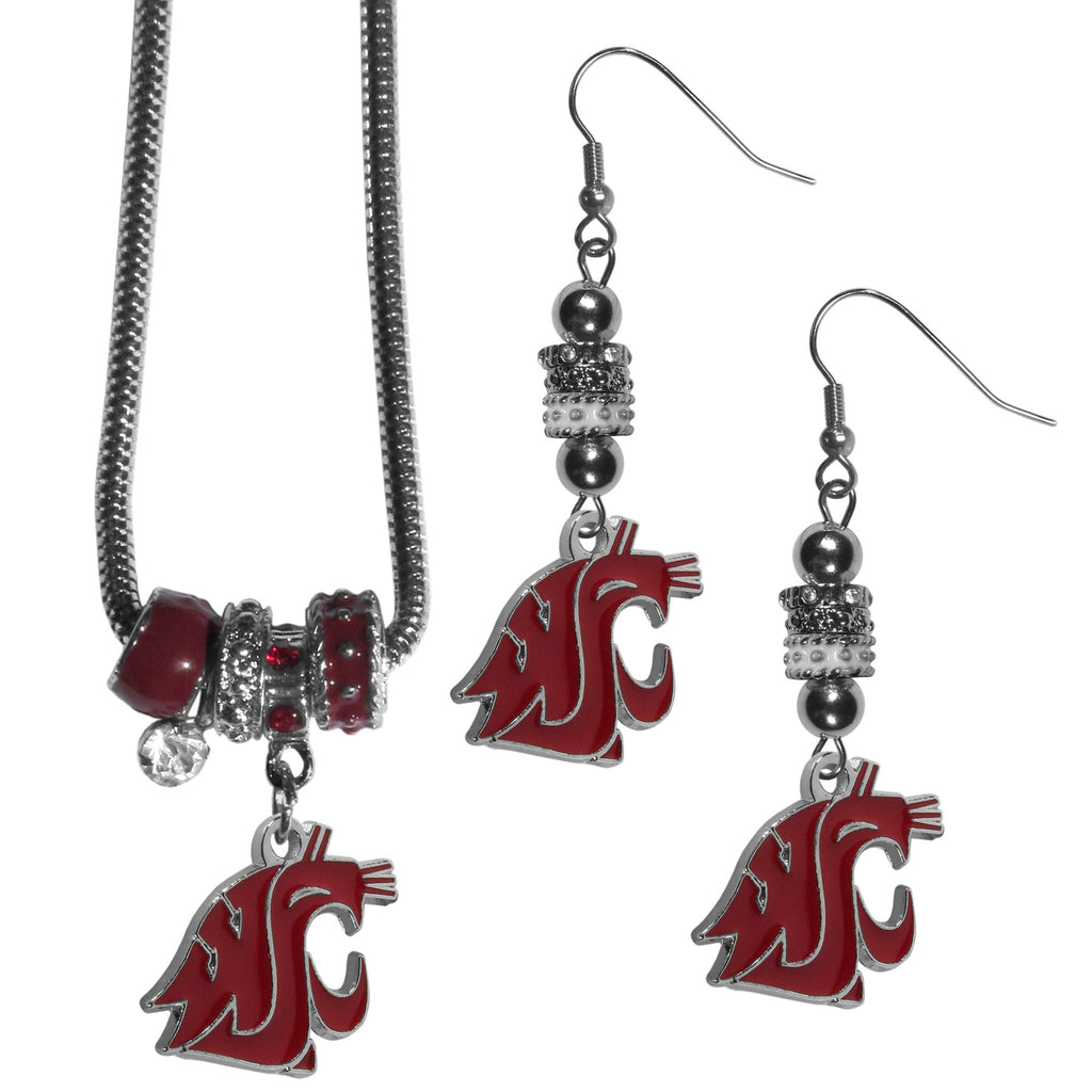 Washington St. Cougars Euro Bead Earrings and Necklace Set