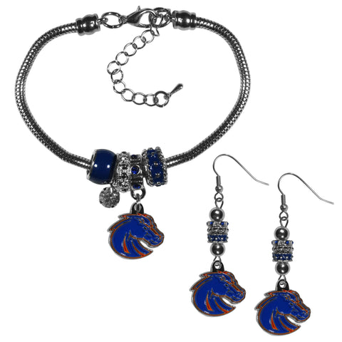 Boise St. Broncos Euro Bead Earrings and Bracelet Set