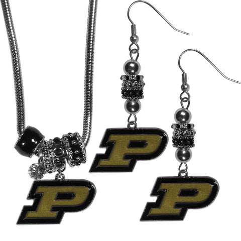 Purdue Boilermakers Euro Bead Earrings and Necklace Set