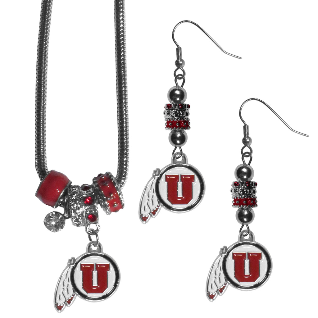 Utah Utes Euro Bead Earrings and Necklace Set