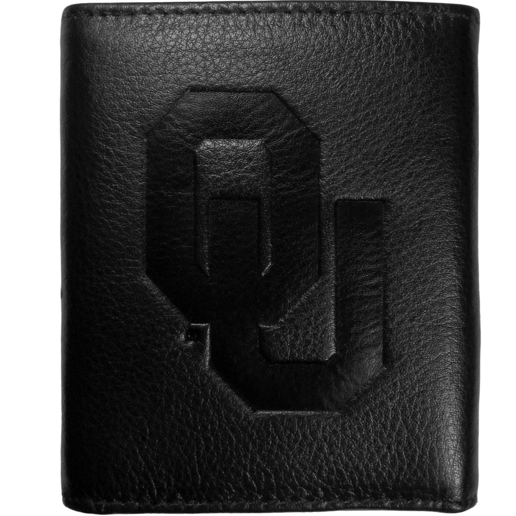 Oklahoma Sooners   Embossed Leather Tri fold Wallet 