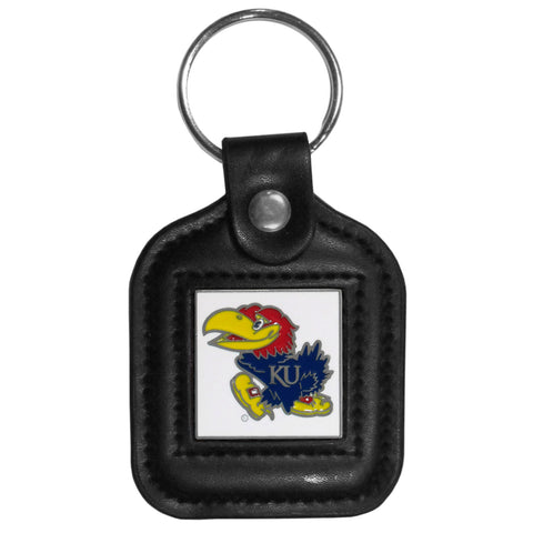 Kansas Jayhawks Square Leather Key Chain