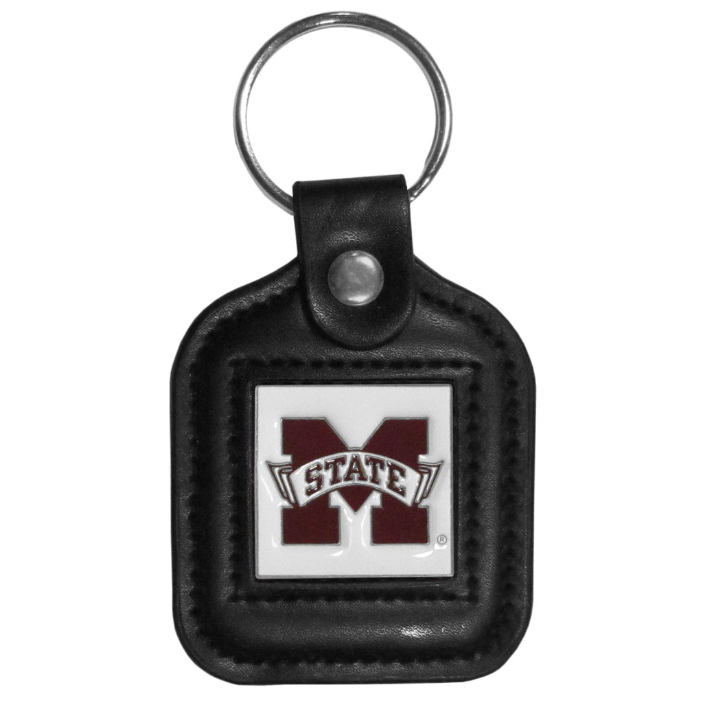 Mississippi St. Bulldogs Square Leather Key Chain