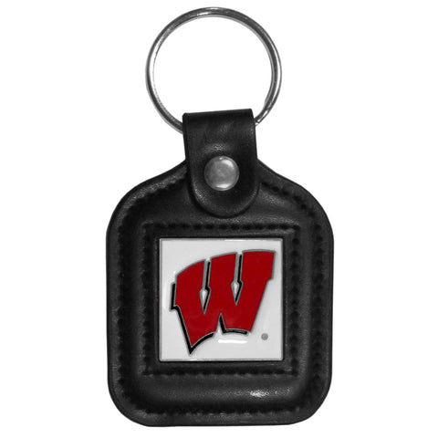 Wisconsin Badgers Square Leather Key Chain