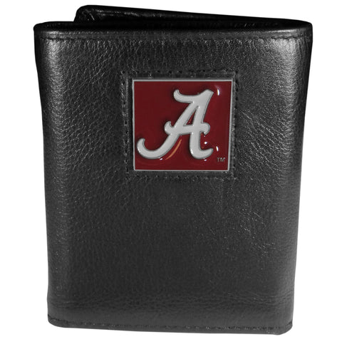 Alabama Crimson Tide   Deluxe Leather Tri fold Wallet Packaged in Gift Box 