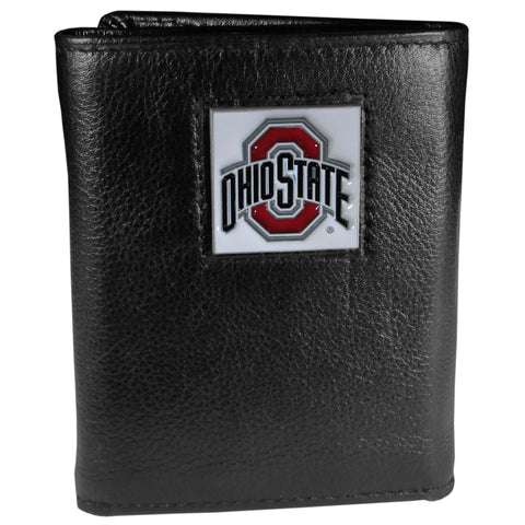 Ohio State Buckeyes   Deluxe Leather Tri fold Wallet Packaged in Gift Box 