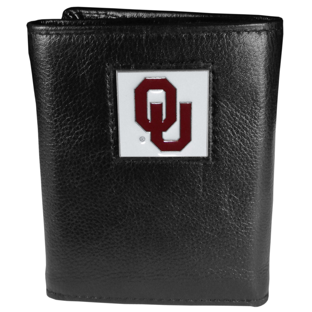 Oklahoma Sooners   Deluxe Leather Tri fold Wallet Packaged in Gift Box 