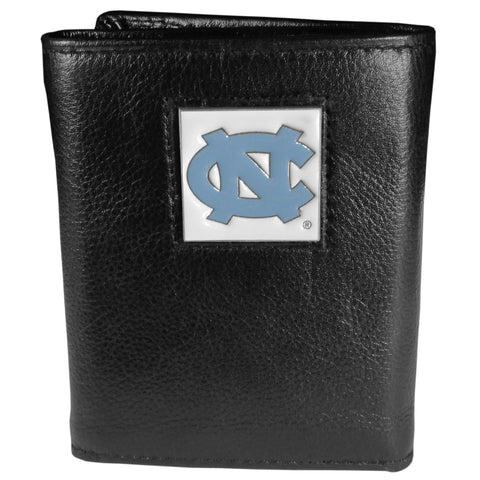 North Carolina Tar Heels   Deluxe Leather Tri fold Wallet Packaged in Gift Box 