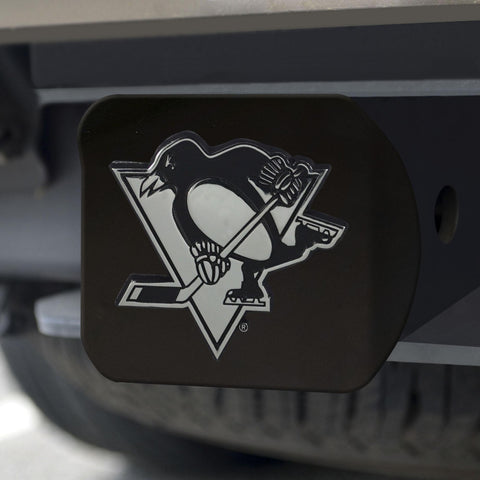 Pittsburgh Penguins Hitch Cover Chrome on Black 3.4"x4" 
