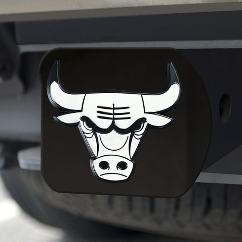 Chicago Bulls Hitch Cover Chrome on Black 3.4"x4" 