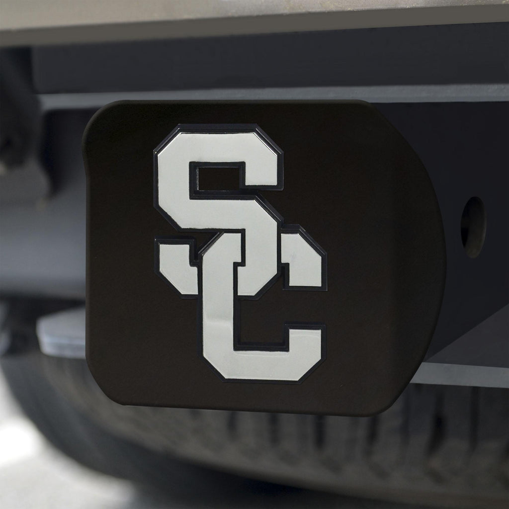 USC Trojans Hitch Cover Chrome on Black 3.4"x4" 