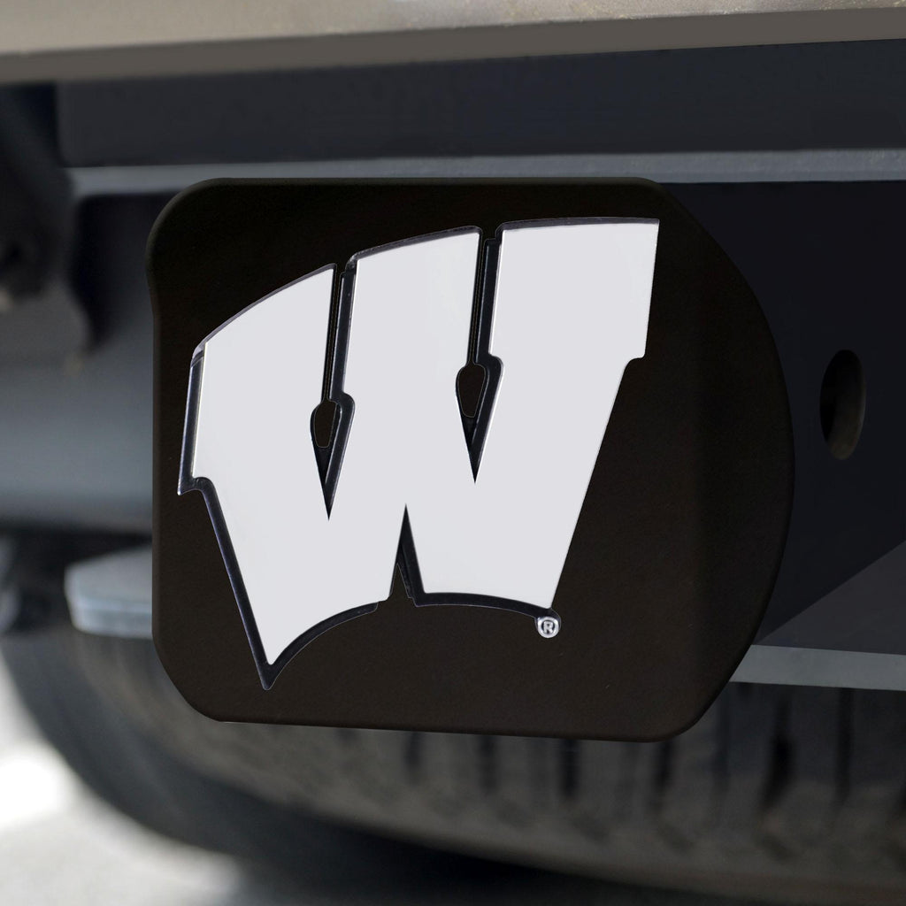 Wisconsin Badgers Hitch Cover Chrome on Black 3.4"x4" 