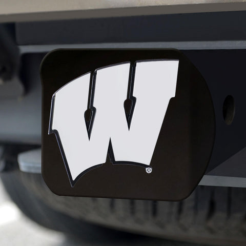 Wisconsin Badgers Hitch Cover Chrome on Black 3.4"x4" 