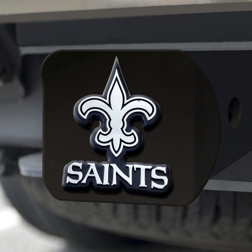 New Orleans Saints Hitch Cover Chrome on Black 3.4"x4" 