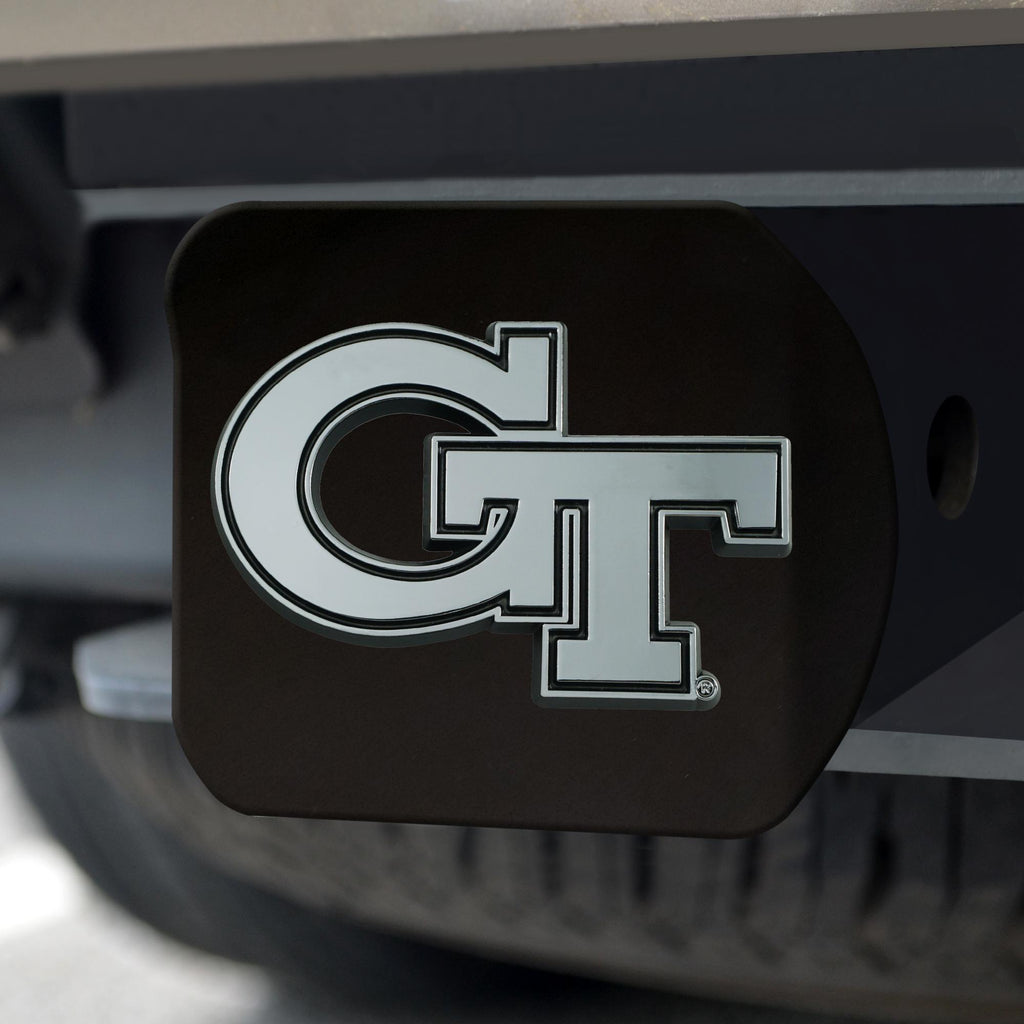 Georgia Tech Yellow Jackets Hitch Cover Chrome on Black 3.4"x4" 