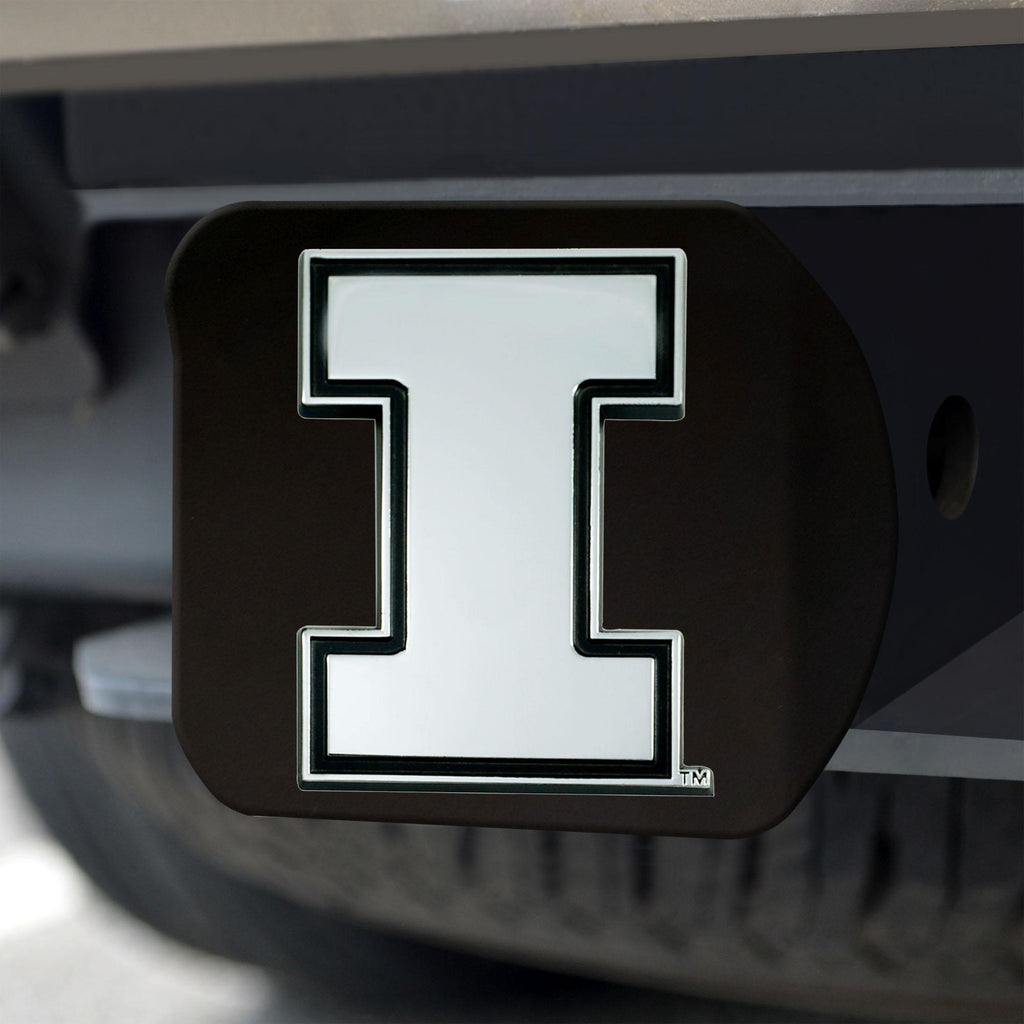 Illinois Fighting Illini Hitch Cover Chrome on Black 3.4"x4" 