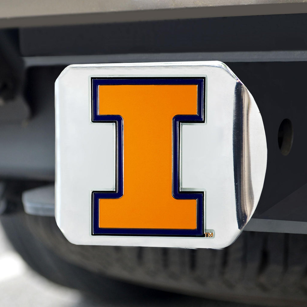 Illinois Fighting Illini Color Hitch Cover Chrome 3.4"x4" 