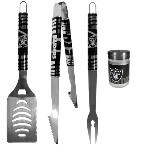 Oakland Raiders   3 pc Tailgater BBQ Set and Season Shaker 