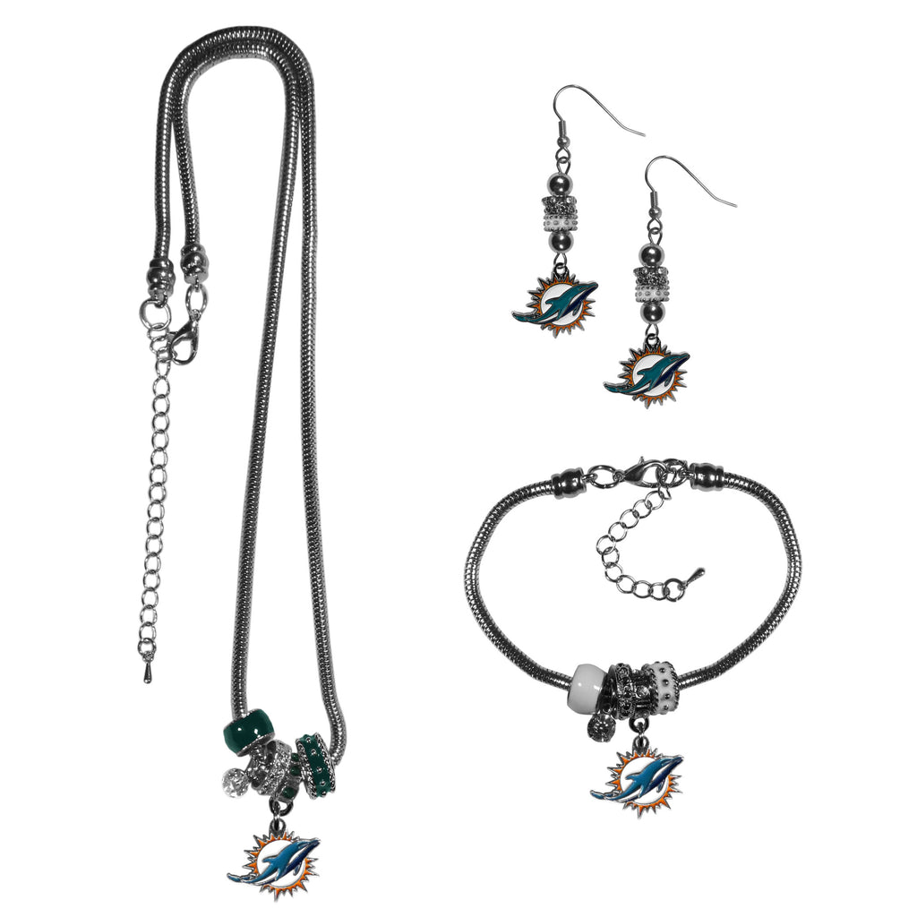 Miami Dolphins Euro Bead Jewelry 3 piece Set