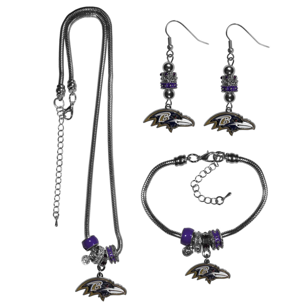 Baltimore Ravens Euro Bead Jewelry 3 piece Set