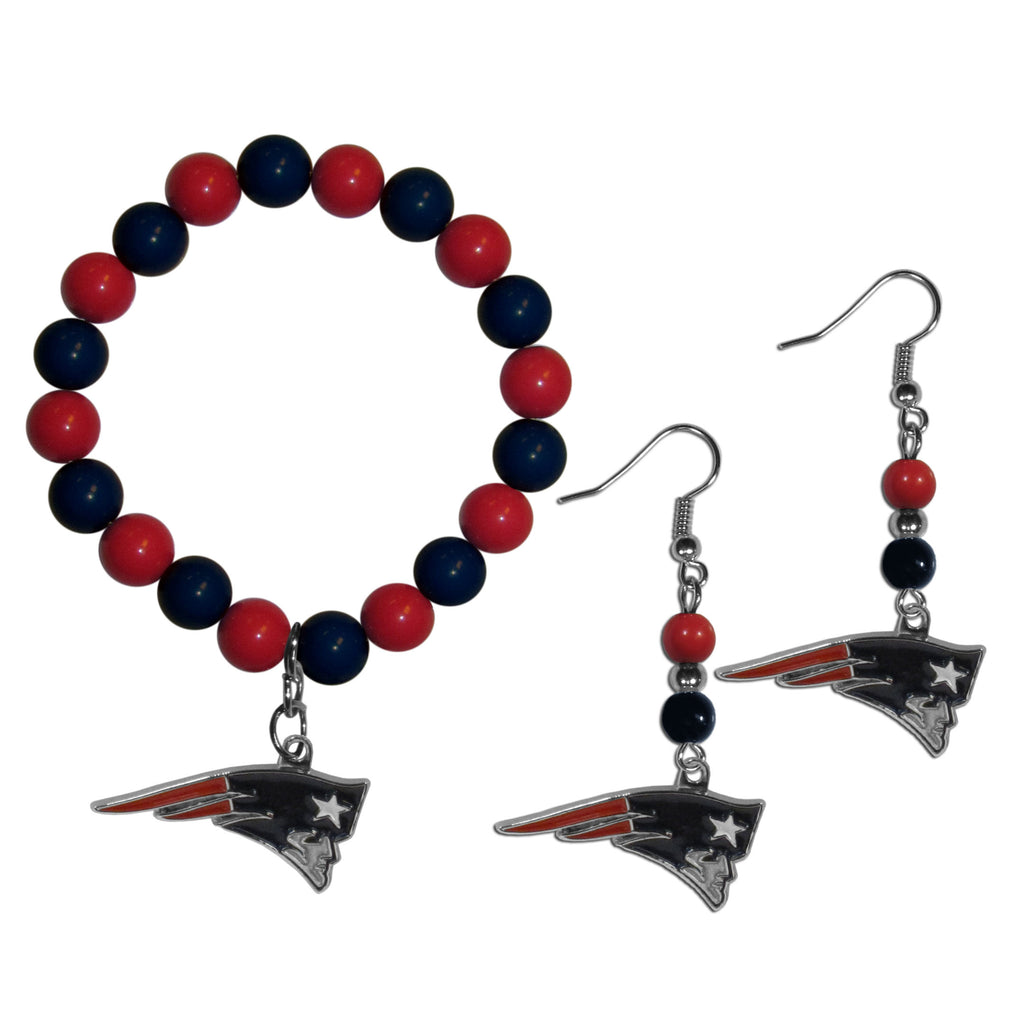 New England Patriots Fan Bead Earrings and Bracelet Set